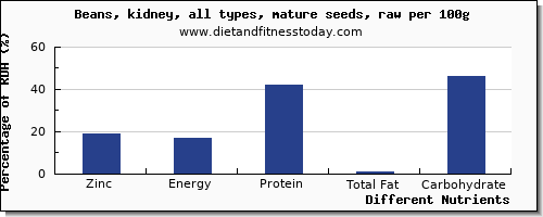 chart to show highest zinc in kidney beans per 100g